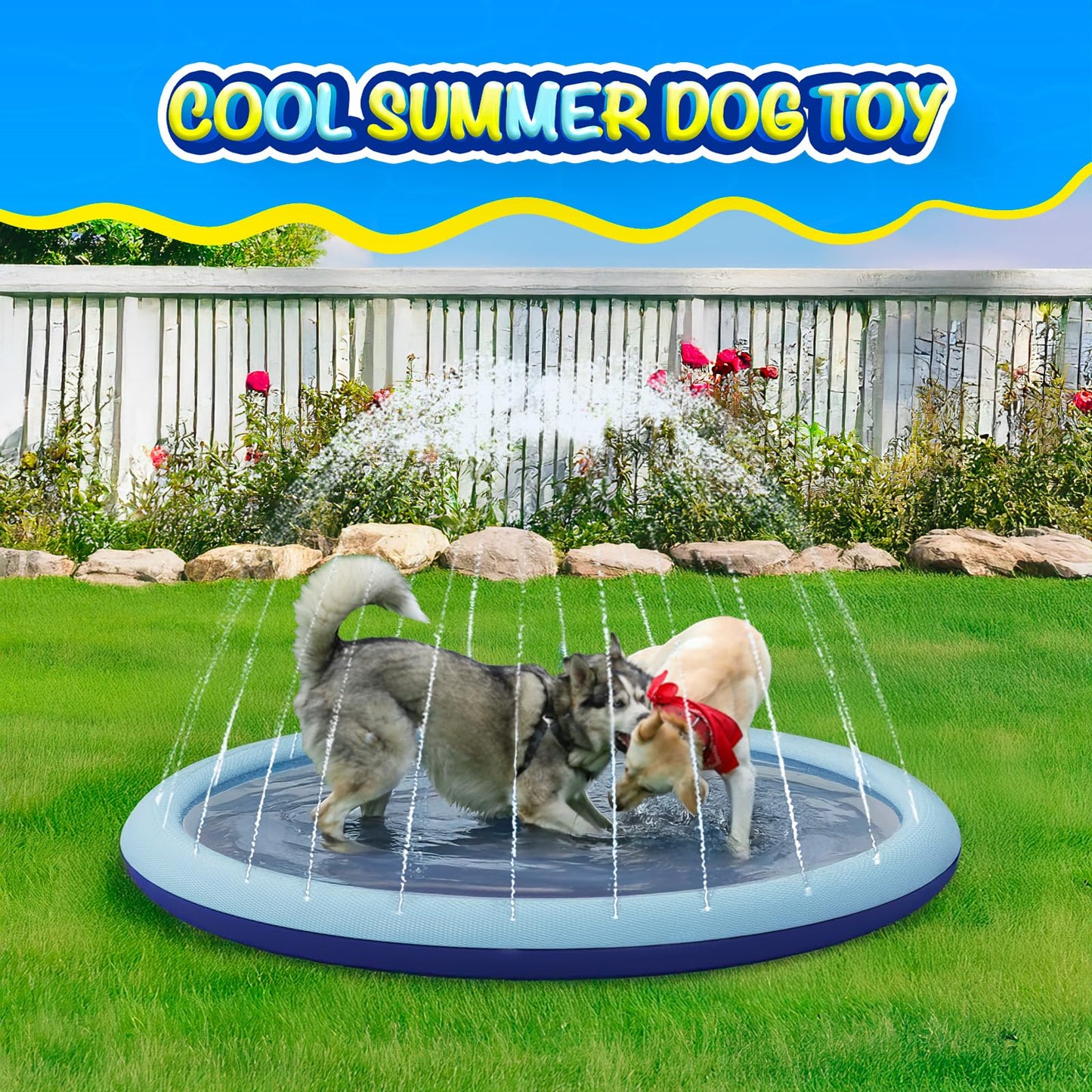COMMOUDS Splash Pad for Kids and Dogs – Non-Slip 0.55mm PVC, 67-Inch Backyard Water Toy