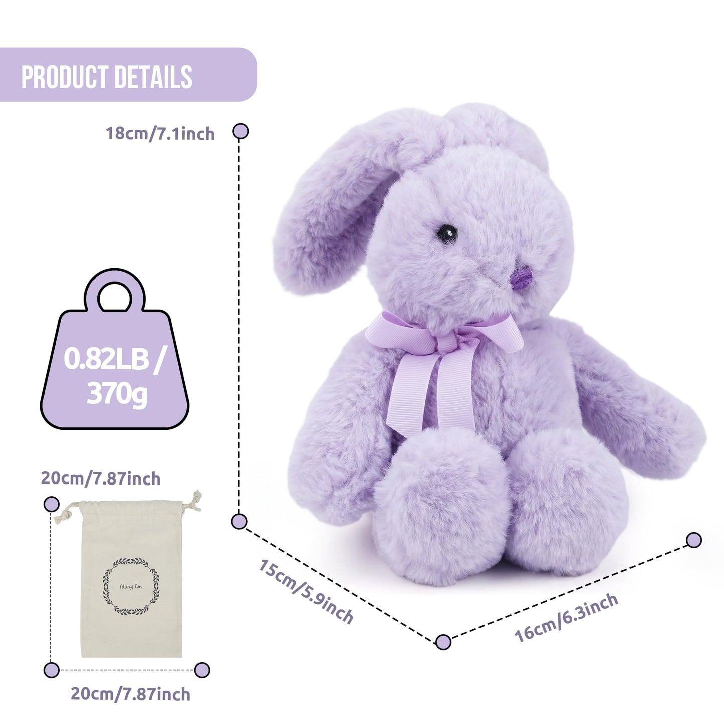 Comnonage Microwaveable Lavender Bunny Plush – Heated Weighted Plush Toy for Adults (7 Inch, Purple)