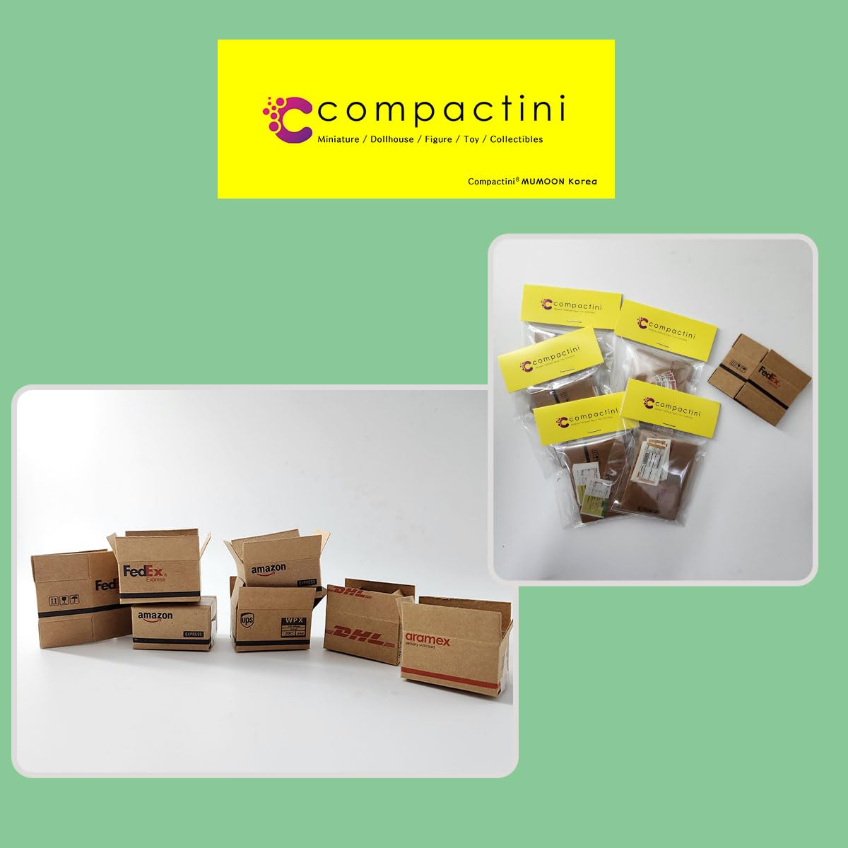 Compactini 5-Piece Miniature DIY Shipping Boxes with Labels – 1:12 Dollhouse Accessories (AZ)