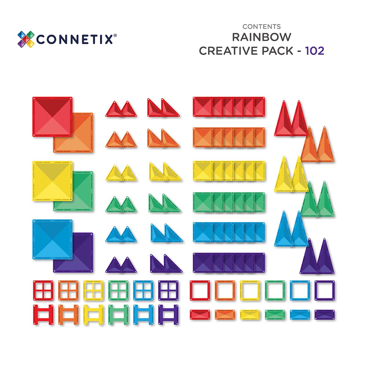 Connetix Magnetic Tiles Rainbow Creative Pack - 102 Pieces