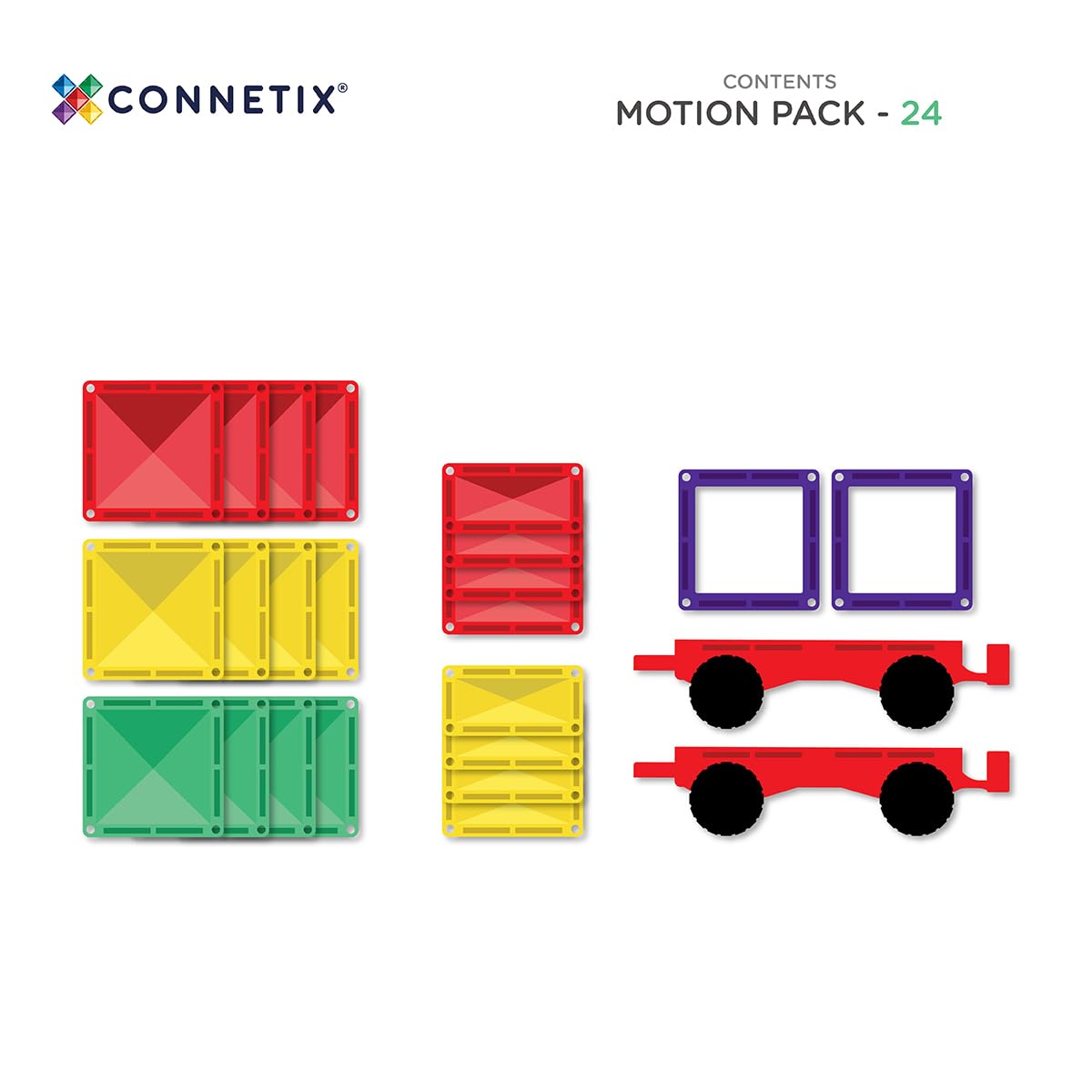 Connetix Rainbow Motion Pack – 24-Piece Magnetic Tiles for Vehicle Play