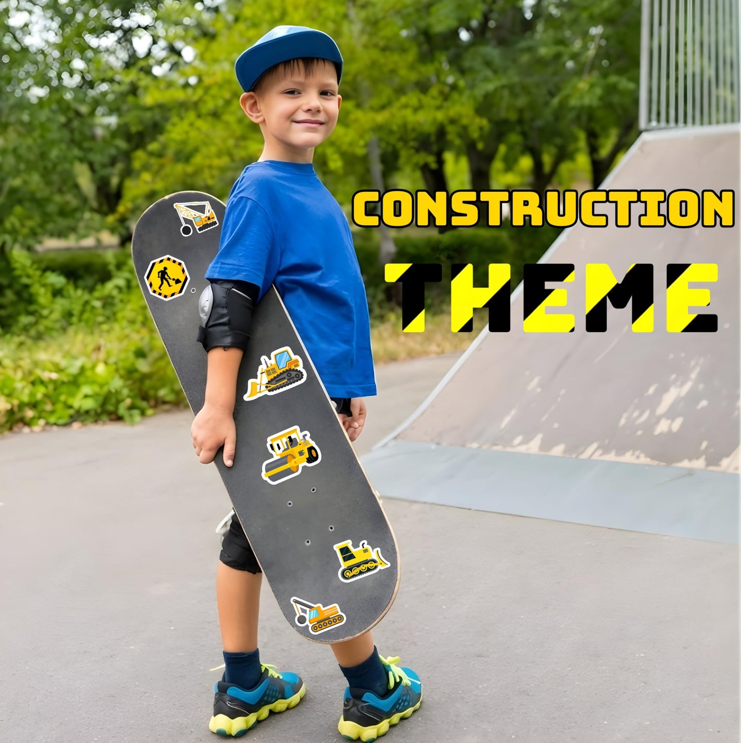 100 Pack Construction Stickers – Waterproof Vinyl, 2–2.3in, Party Favors & Classroom Decor