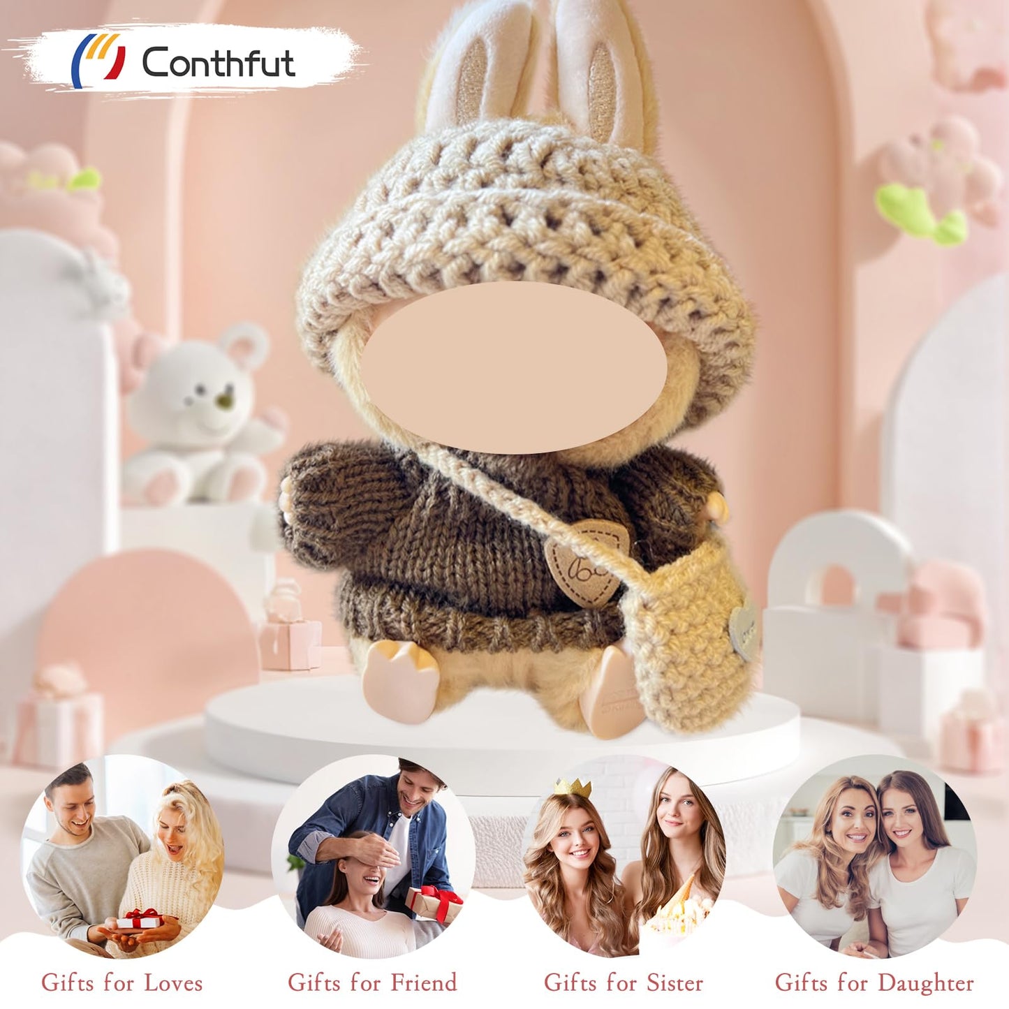 Conthfut 17cm Doll Clothes Set – Brown Sweater, Khaki Bag & Hat for 15–17 cm Dolls