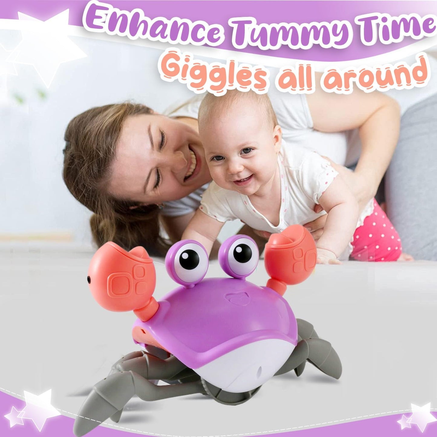 Control Future Purple Crawling Crab Toy – Tummy Time, Music & Lights