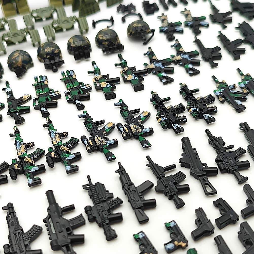 CONVENTEJOY Military Weapon Gun Accessories for Minifigures – 260pcs with Camouflage Helmets, EOD Suits & Shields