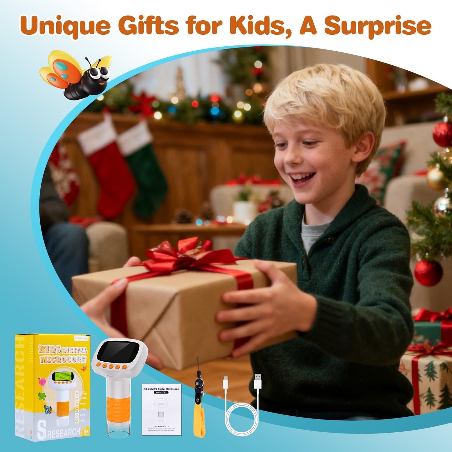coobest Pocket Kids Microscope – 1000X Handheld Digiscope for Ages 3+, 2-inch IPS Display