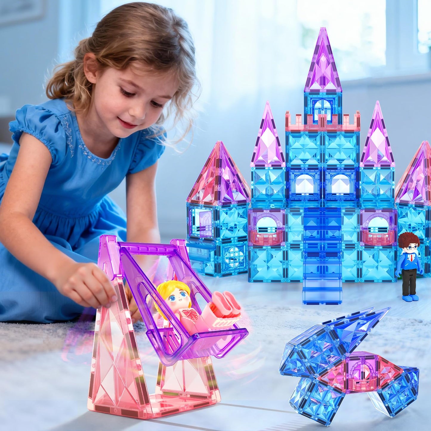 Coodoo Diamond Magnetic Tiles & Building Blocks — Princess Toys for Kids Ages 3-8
