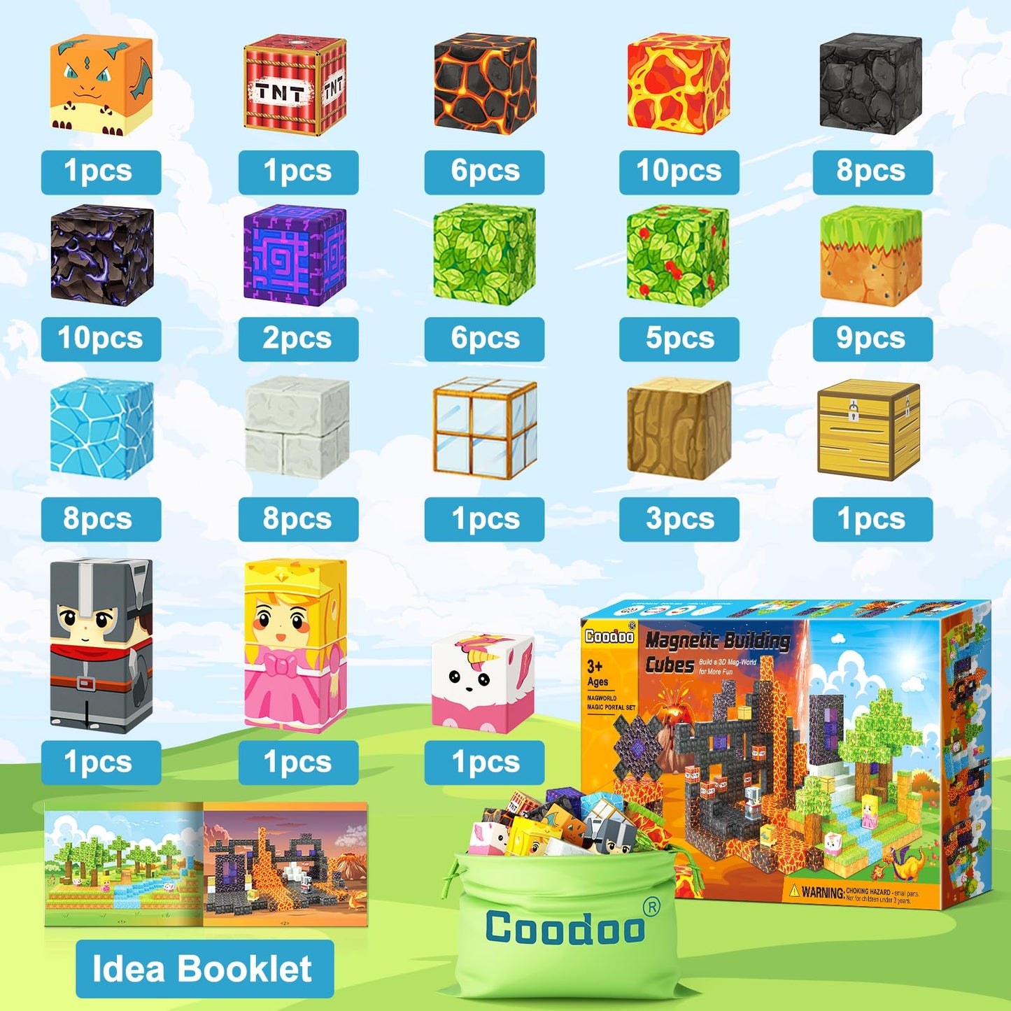 Coodoo Magnetic Blocks - Build Mine Magnet World Portal Forest Edition | Creative Magnetic Blocks for Kids 3+