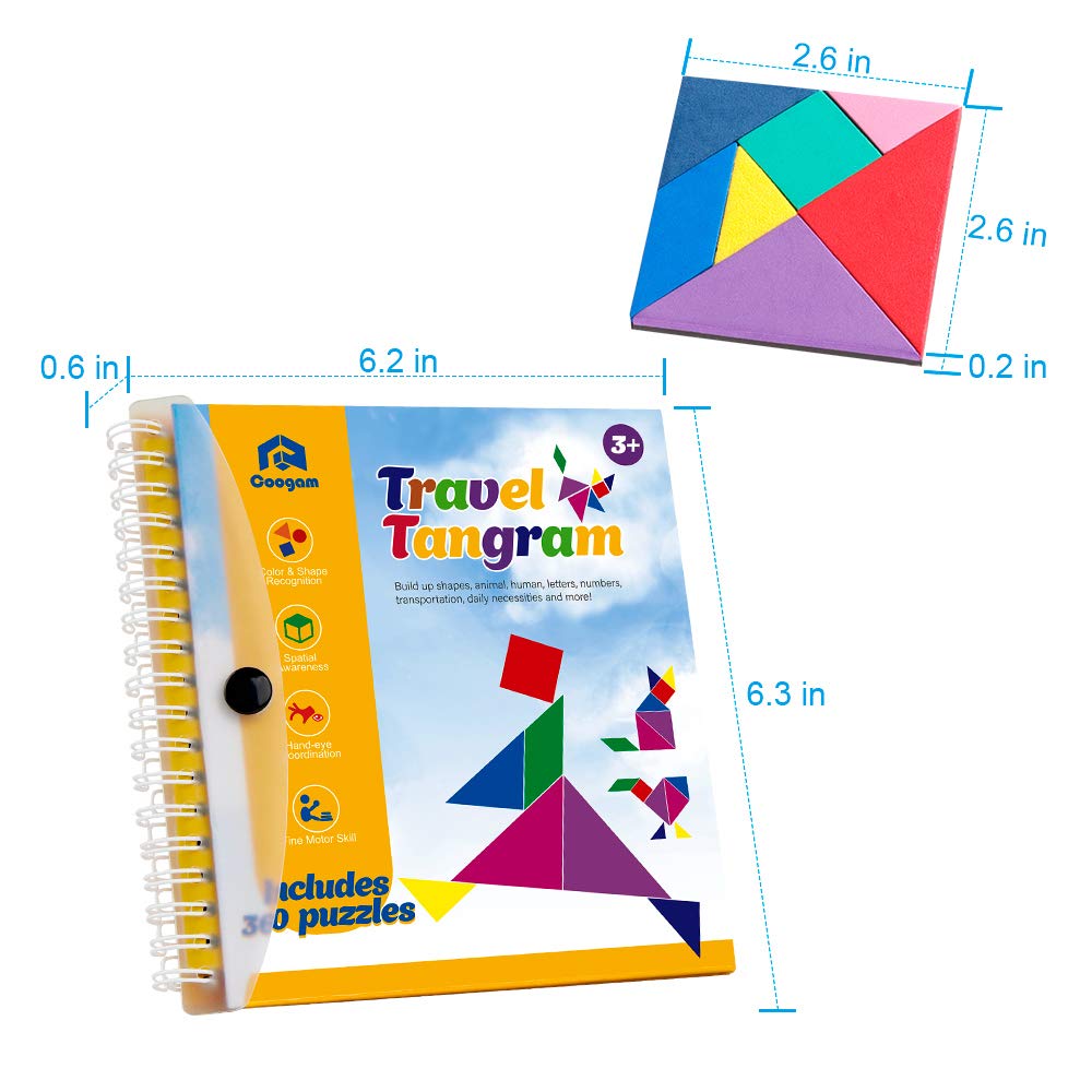 Coogam Travel Tangram Puzzle – Magnetic Pattern Block Book with 360 Patterns