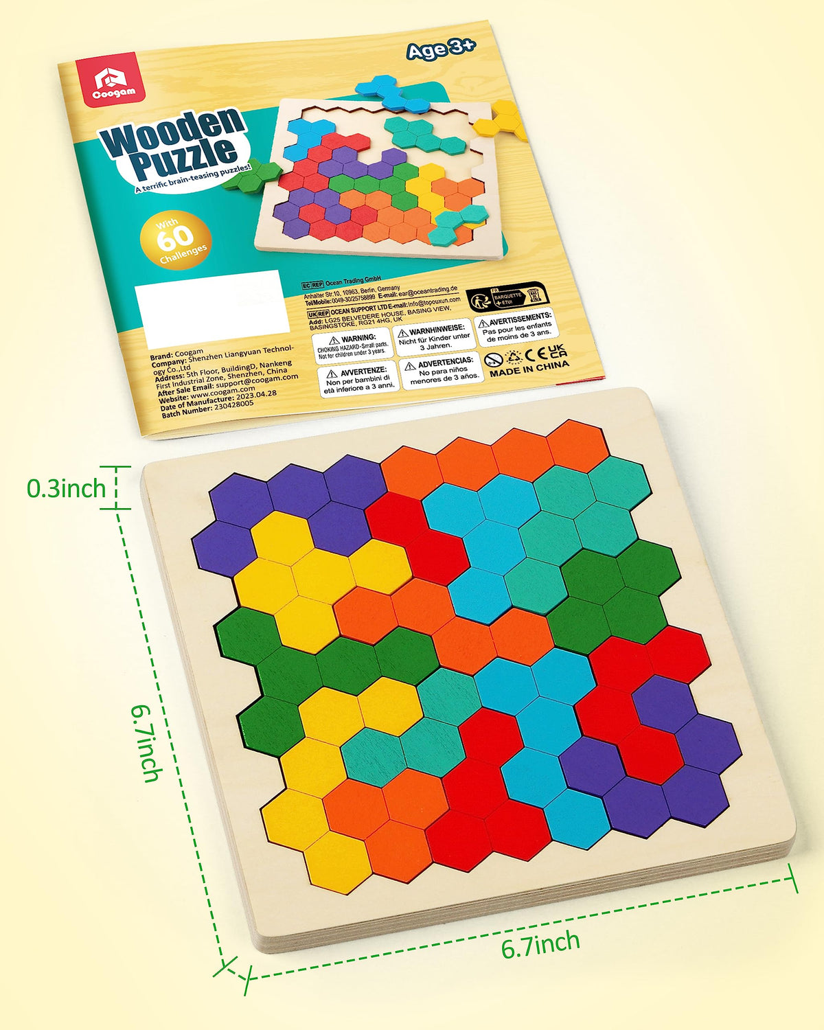 Coogam Wooden Tangram Puzzle – Colorful Tangram Brain Teaser & Montessori STEM Toy