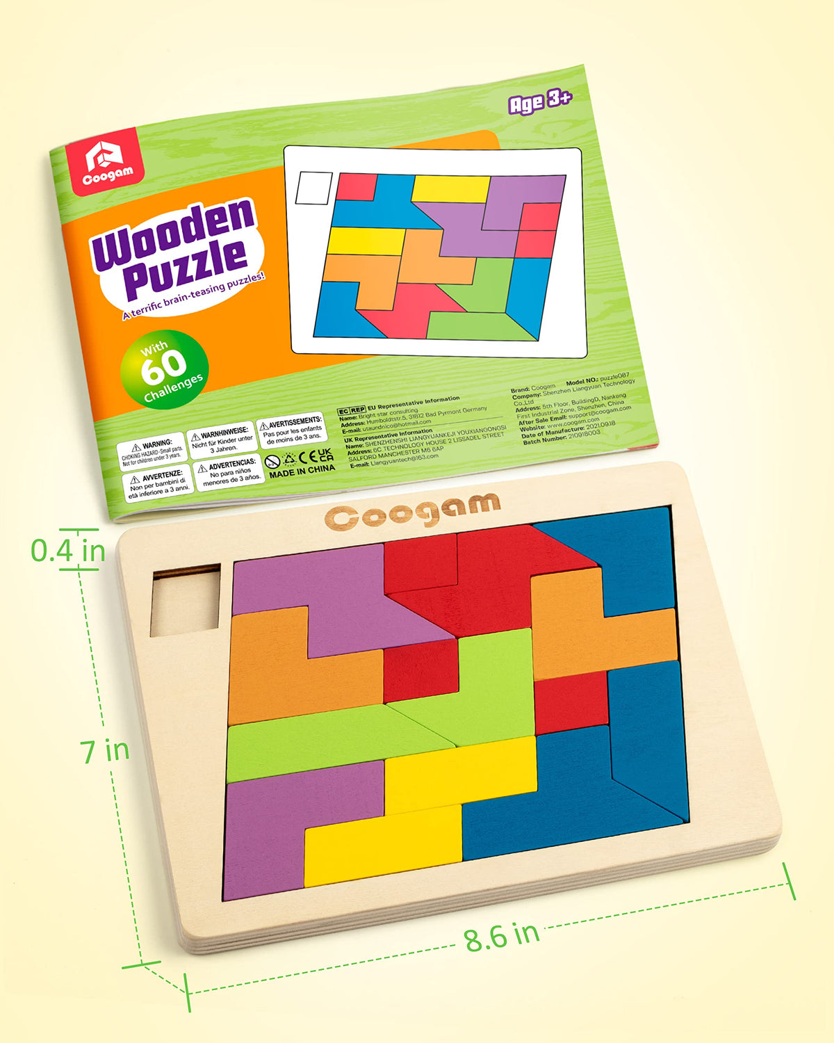 Coogam Wooden Tangram Puzzle Blocks – 60 Challenges | Montessori STEM Toy for All Ages