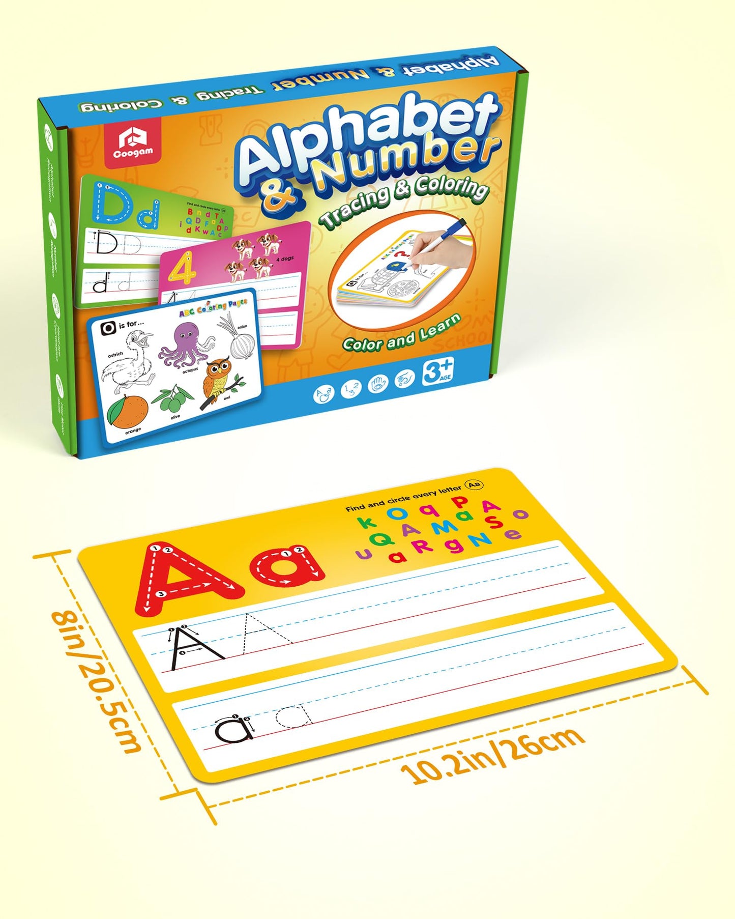 Coogam Handwriting & Drawing Practice Cards – 36pc Alphabet & Numbers, Double-Sided Write & Wipe Flashcards