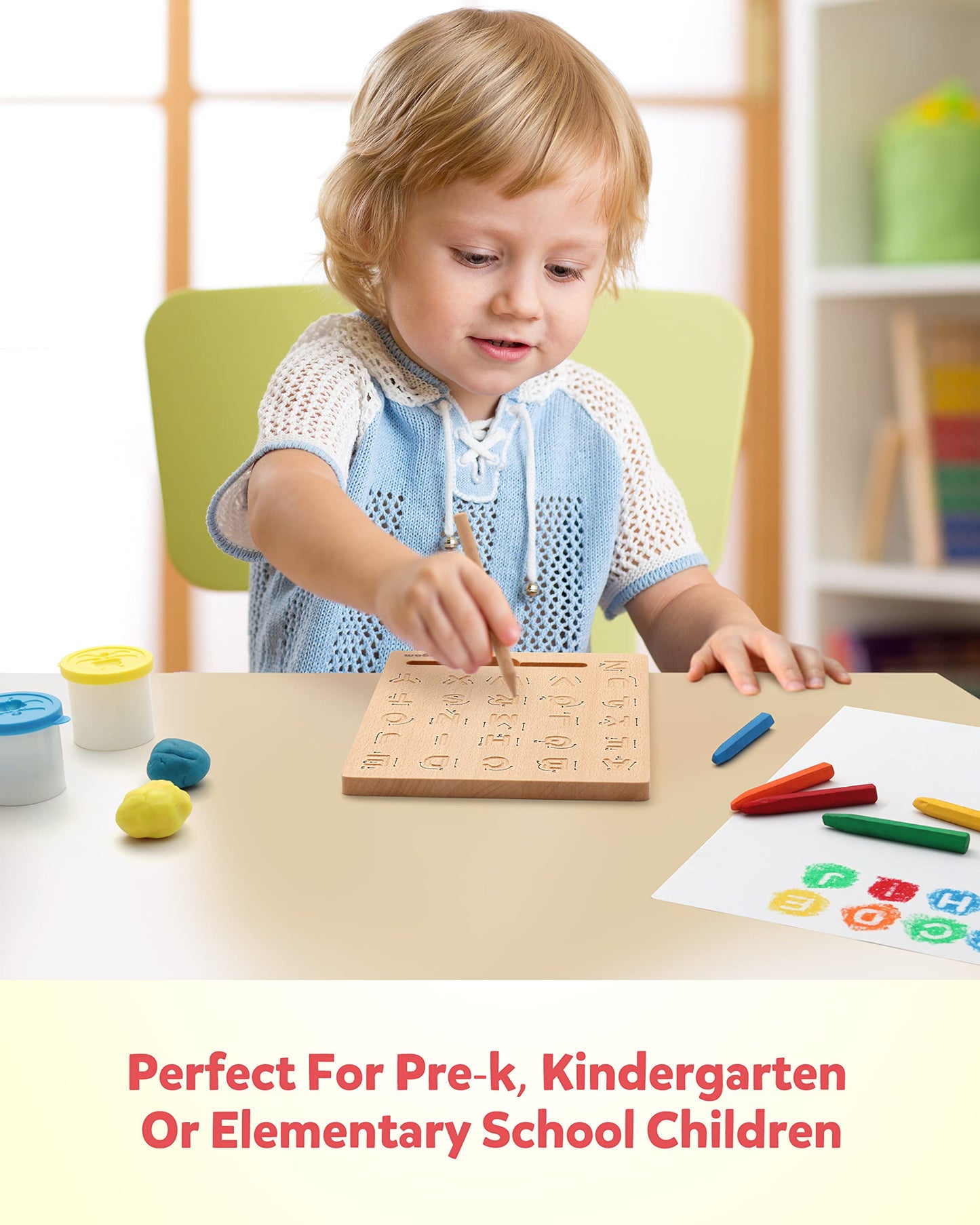 Coogam Wooden Letters Practice Board — Double-Sided Alphabet Tracing for Preschool