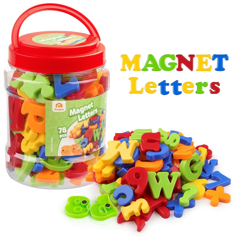 Coogam Magnetic Letters & Numbers Fridge Magnets – 78 Pcs Colorful ABC 123 Educational Toy Set