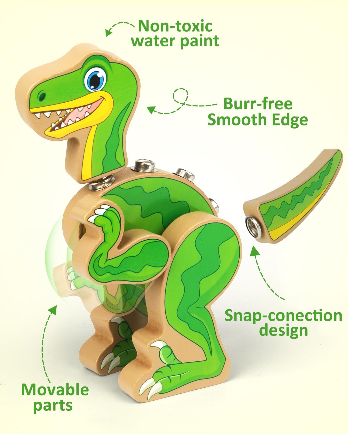 Coogam Build Your Own Dinosaurs Toy – Wooden STEM Take-Apart Builder for 3–5-Year-Olds