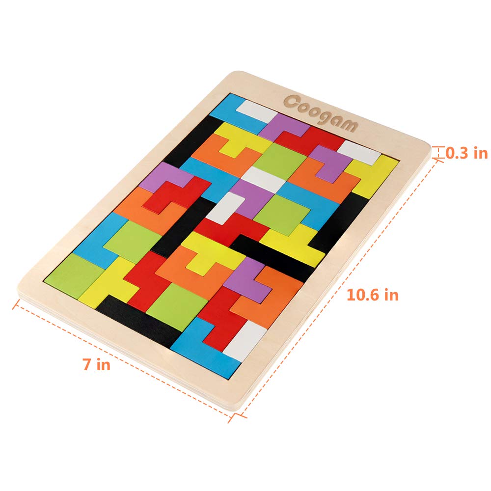 Coogam Wooden Blocks Puzzle – Colorful 40-Piece Tangram Jigsaw Brain Teasers