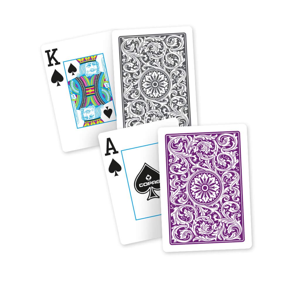 Copag 1546 Design 100% Plastic Cards - Poker Size, Jumbo Purple/Grey (2-Deck Set)