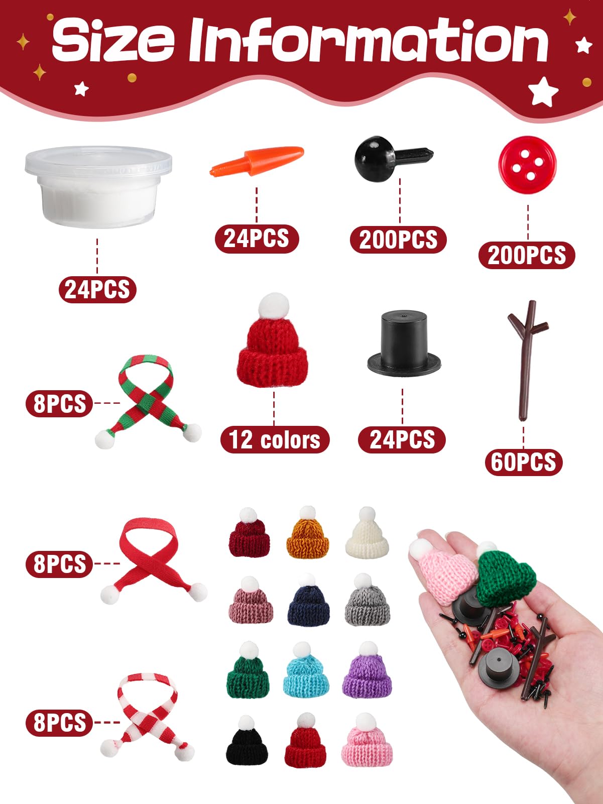 Cosweet 24 Pack Christmas Snowman Crafts Kit for Kids – Build Snowmen with Air-Dry Clay & Accessories