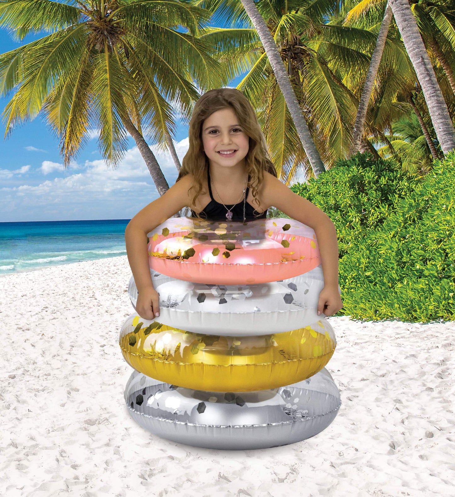 CoTa Global 4-Pack Kids Inflatable Pool Floats – Glitter Confetti Rings in Pearl, Silver, Rose Gold & Gold | 23”