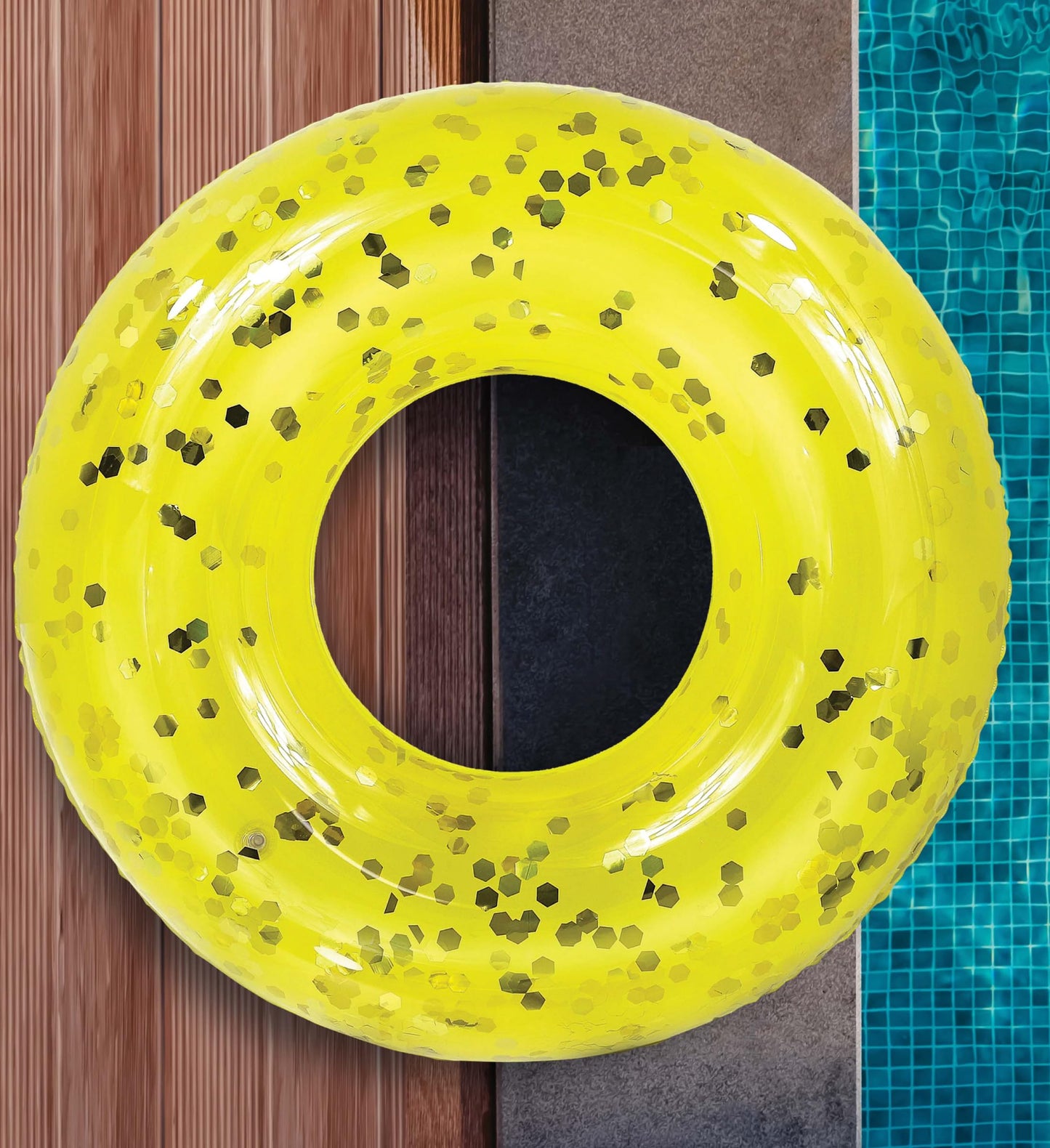 POZA Yellow Gold Sparkly Confetti Pool Float Tube – 37-Inch Inflatable Ring for Kids & Adults | CoTa Global