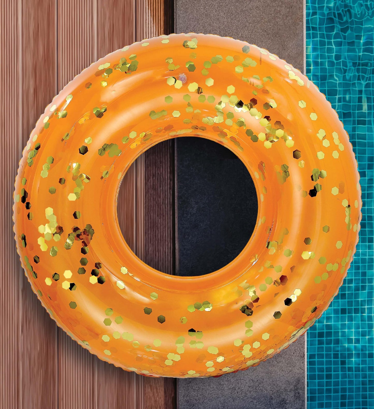 POZA Orange Gold Sparkly Confetti Pool Float Tube | CoTa Global - Premium 36-Inch Ring