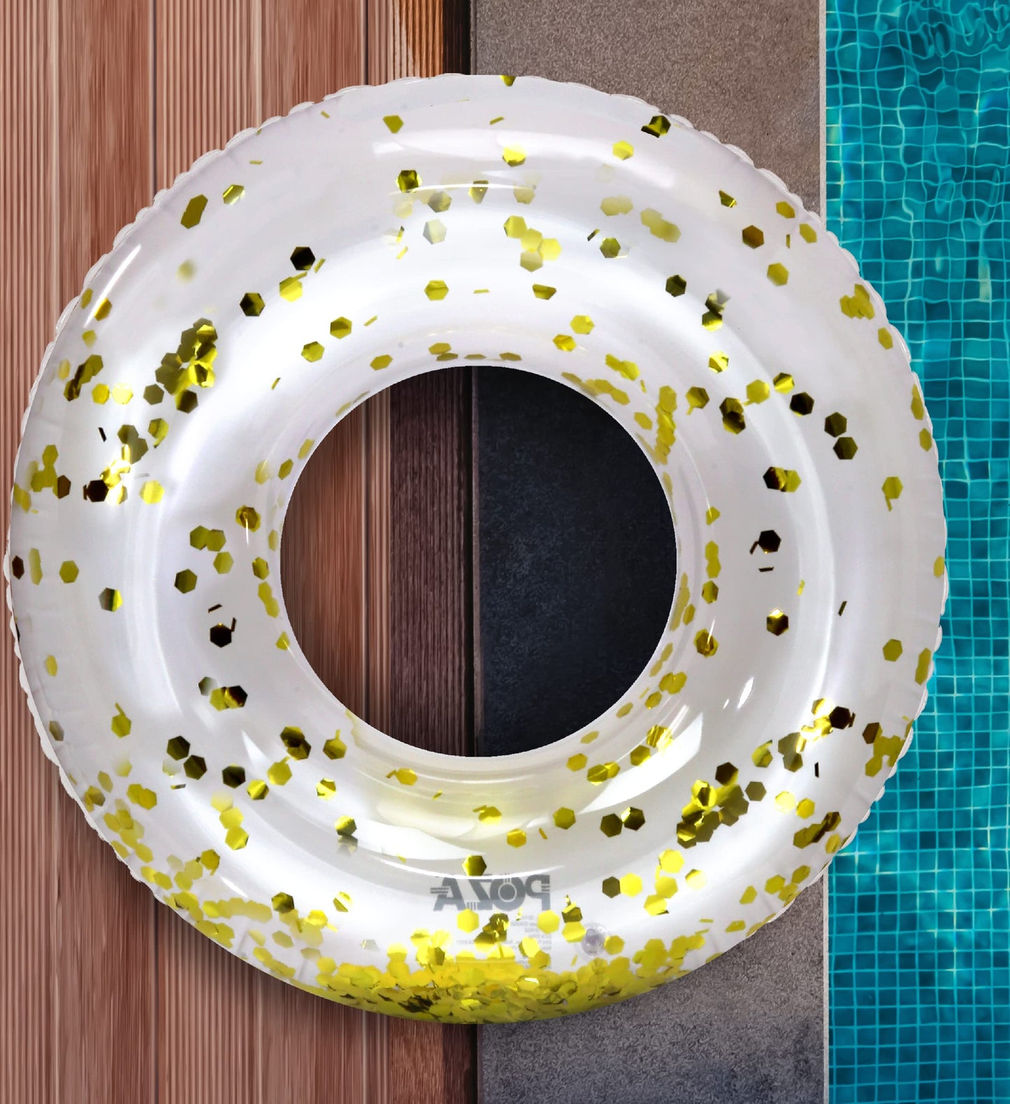 CoTa Global Pearl White Gold Pool Float Tube 36-Inch Luxury Confetti Lounger