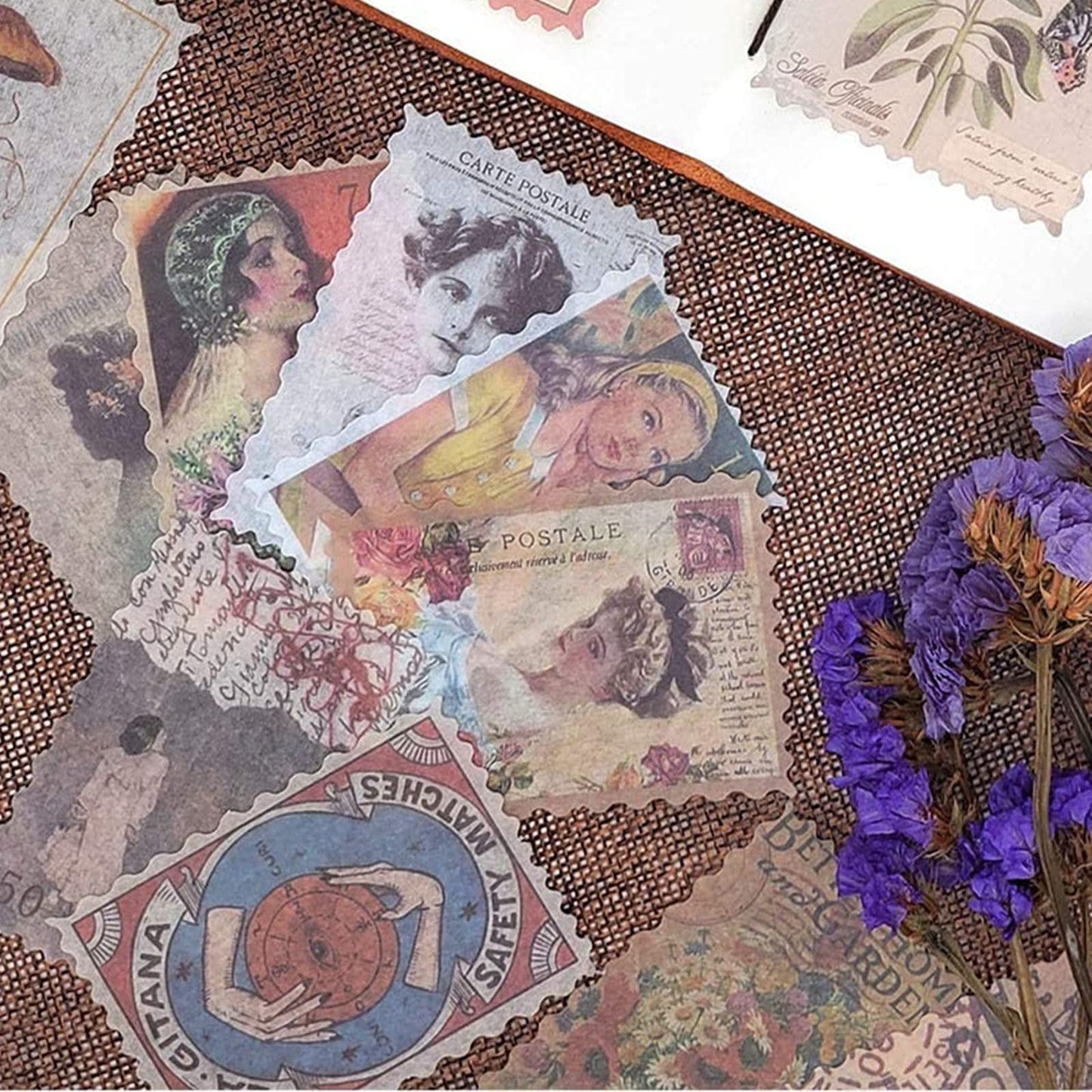 Cotrida 60pcs Vintage Postage Stamp Stickers – Aesthetic Deco for Scrapbooking & Journaling