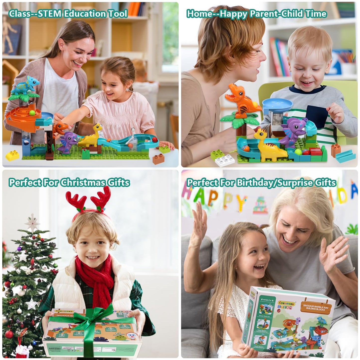 COUOMOXA Dinosaur Marble Run Building Set for Kids 3-8 | STEM Toy & 5-in-1 Play Kit