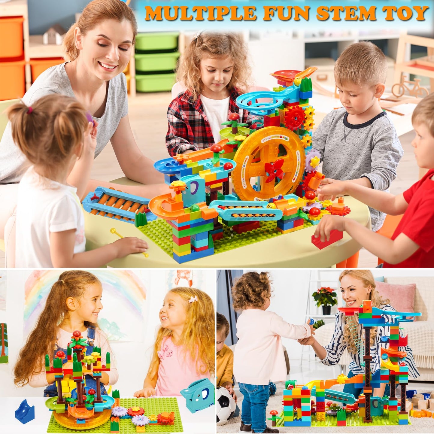 COUOMOXA Marble Run Building Blocks – 233-Piece STEM Toy for Kids 3–8