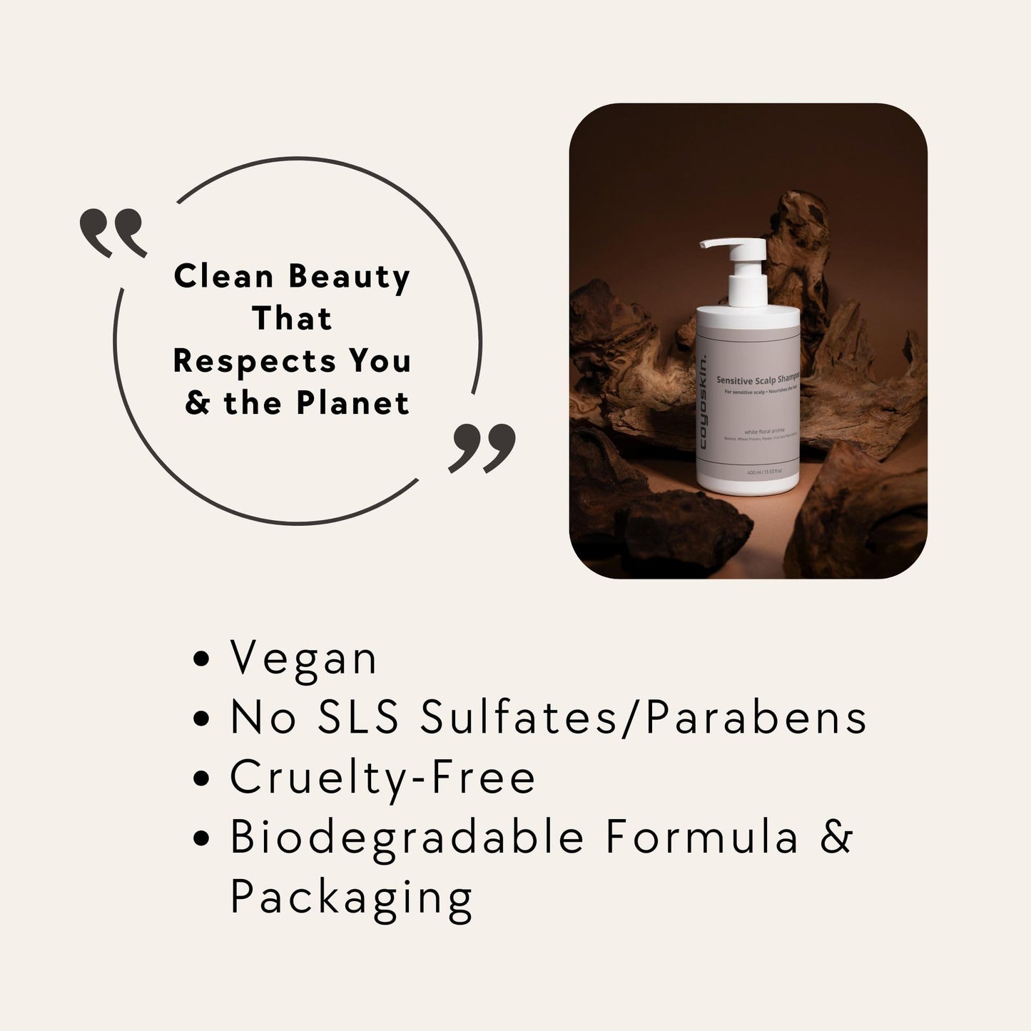 COYOSKIN Sensitive Scalp Shampoo – Gentle, SLS-Free Cleanser for Dry & Reactive Skin | ECOCERT Certified 400ml