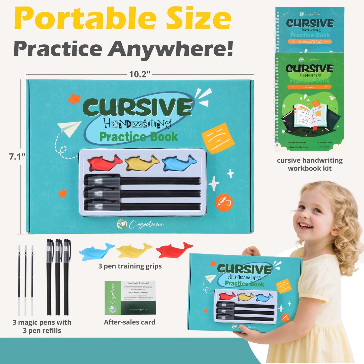 Cozodome Grooved Cursive Handwriting Workbook for Kids – Reusable Magic Ink & 3D Tactile Lines