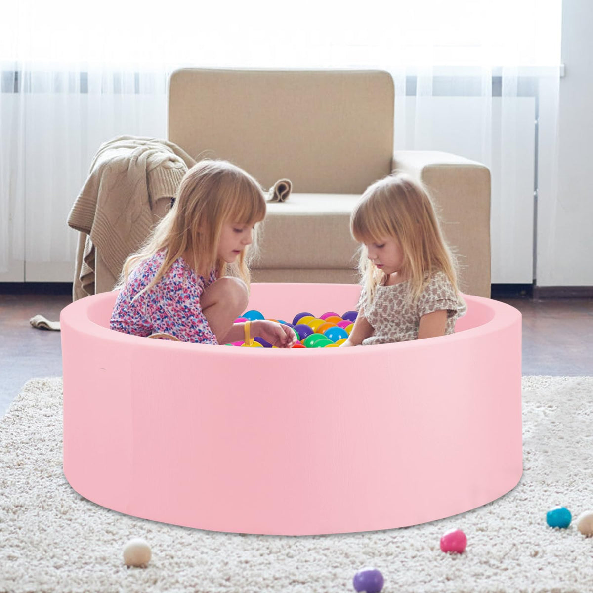 COZYTRAUM Foam Ball Pit – 35x12in Pink, Soft Velvet Cushion for Toddlers