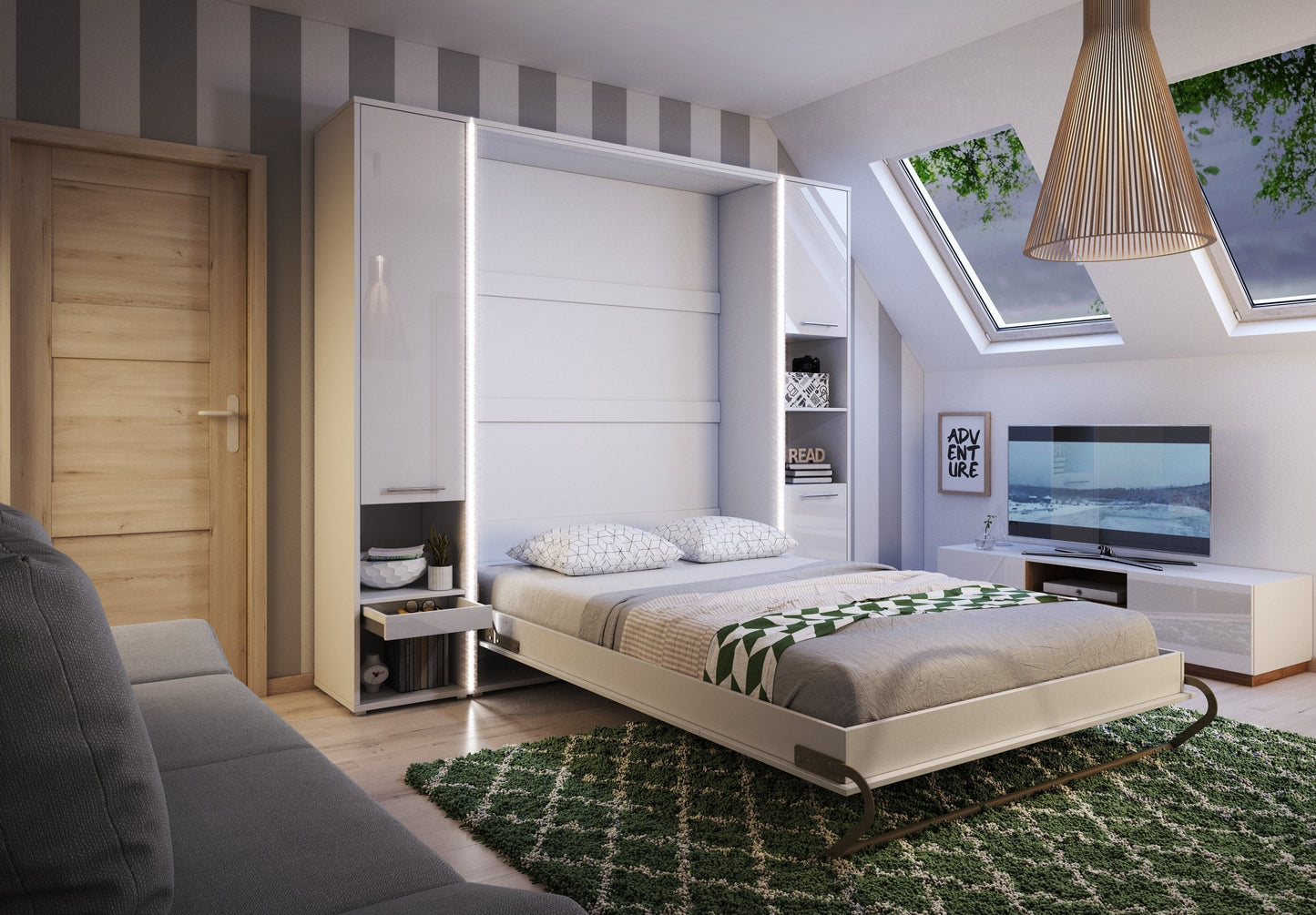 CP-02 Vertical Wall Bed Murphy Bed Concept 120cm with Storage Cabinet