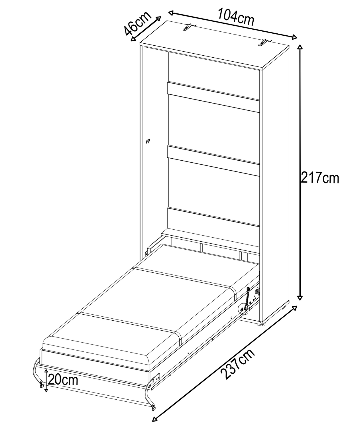 Single (90cm) Vertical Wall Bed (Spring Lift)