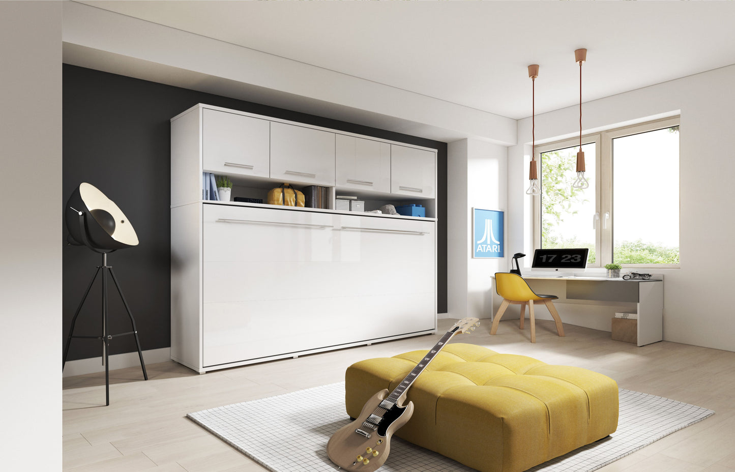 Small Double (120cm) Horizontal Wall Bed with Cabinet