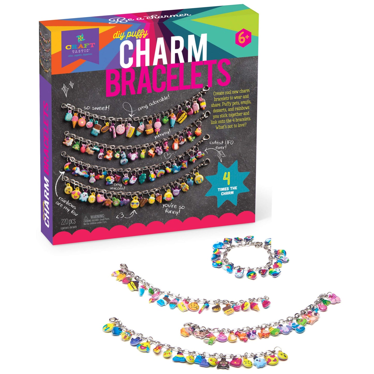 Craft-tastic DIY Puffy Charm Bracelets Kit for Kids — Make 4 Charm Bracelets (Ages 6+)