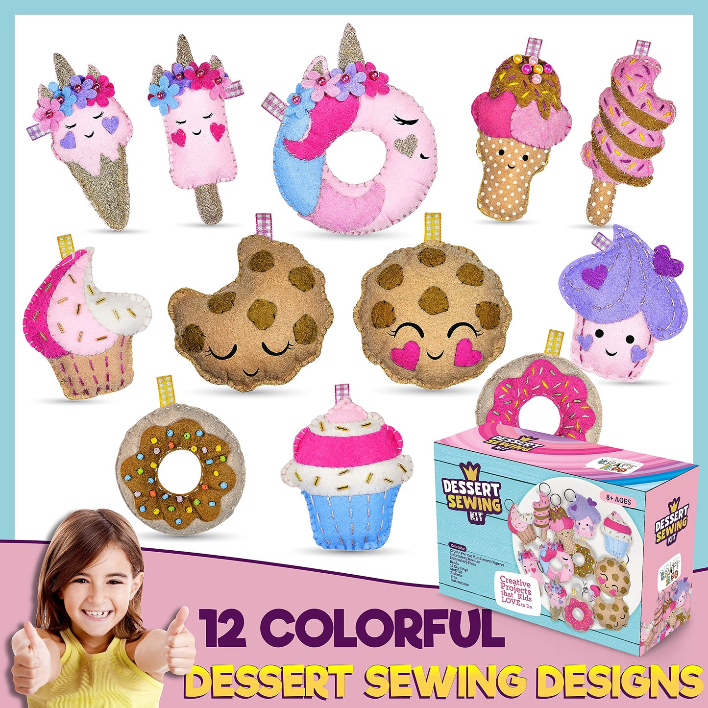 CRAFTILOO 12 Pre-Cut Mini Treats Dessert Sewing Kit for Kids 8-12 – Learn to Sew
