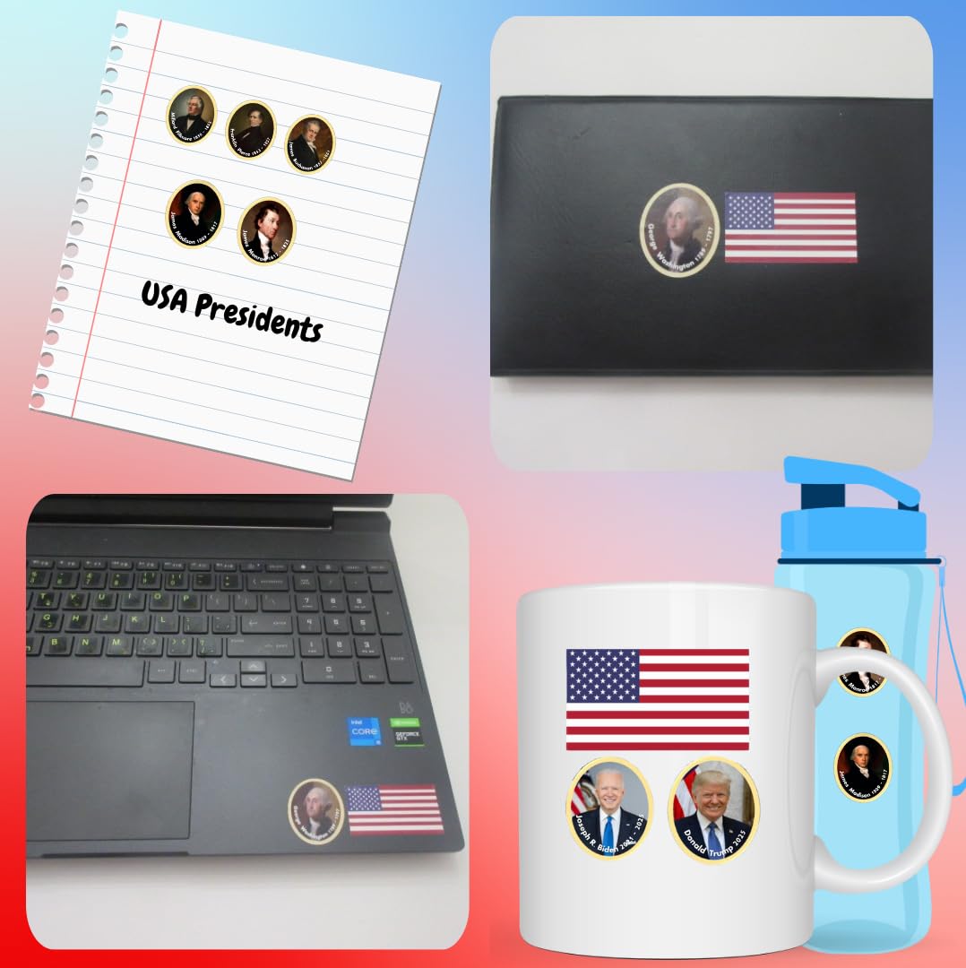 CraftomizeUSA Presidents Portrait Sticker Set: 47 Presidents + 6 Flags, Waterproof Vinyl