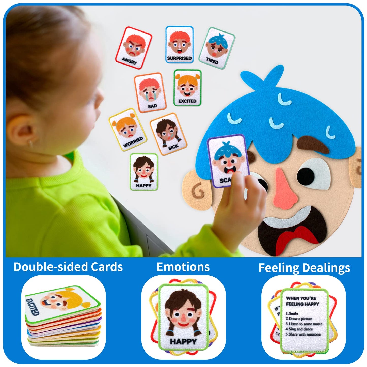 Craftstory 86-Pcs Social-Emotional Learning Kit for Kids — Face Boards & Emotion Cards