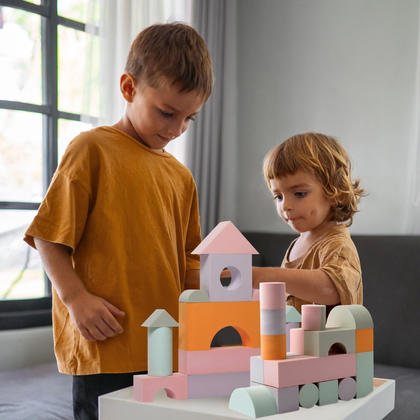 Crafty Happittoys 34-Piece Jumbo Foam Blocks Set for Toddlers – Shapes, Colors & Open-Ended Play