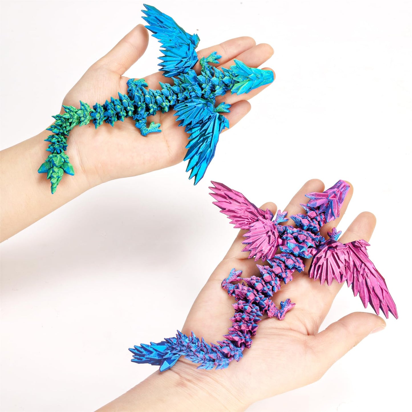 Cranado 2-Pack 9-Inch Articulated Dragons with Wings – Gradient 3D Printed Bookshelf Decor for Home Office