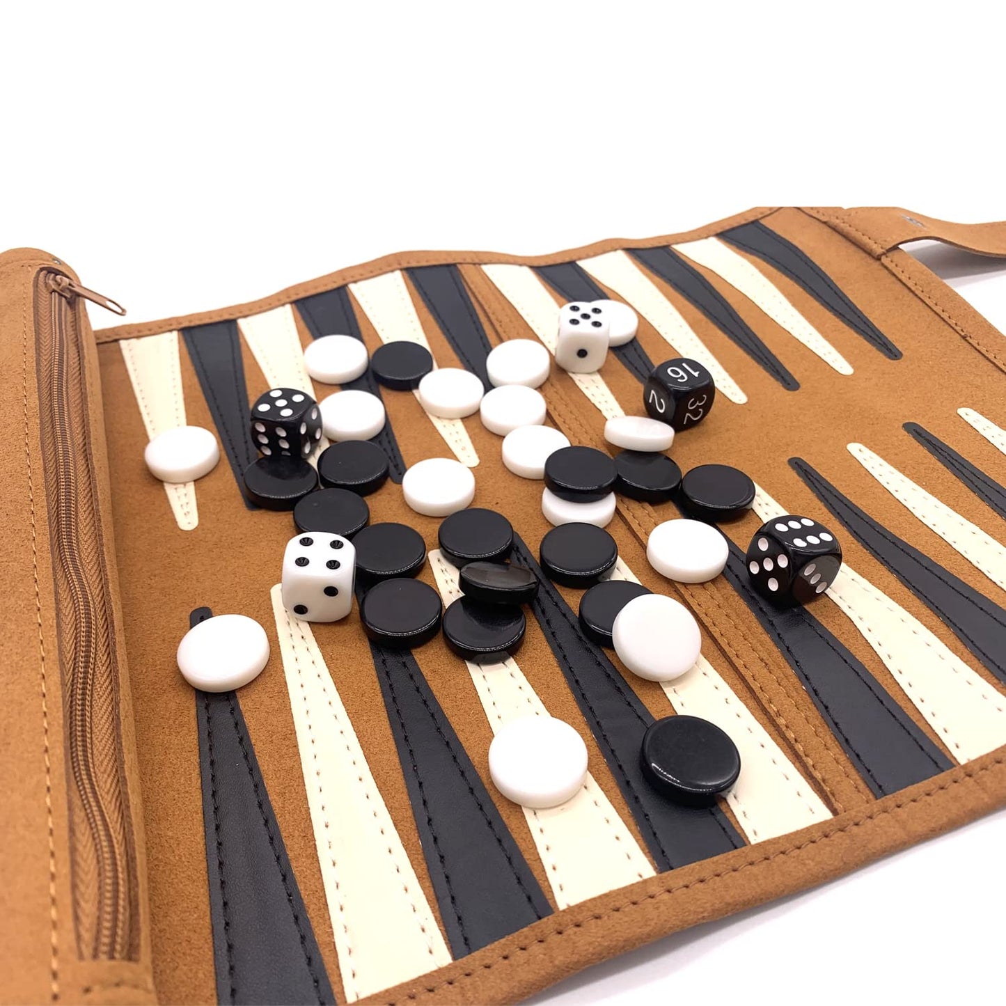 Crayfomo Roll-up Portable Suede Backgammon Set – Foldable Travel Backgammon for RV, Cruise, Airplane