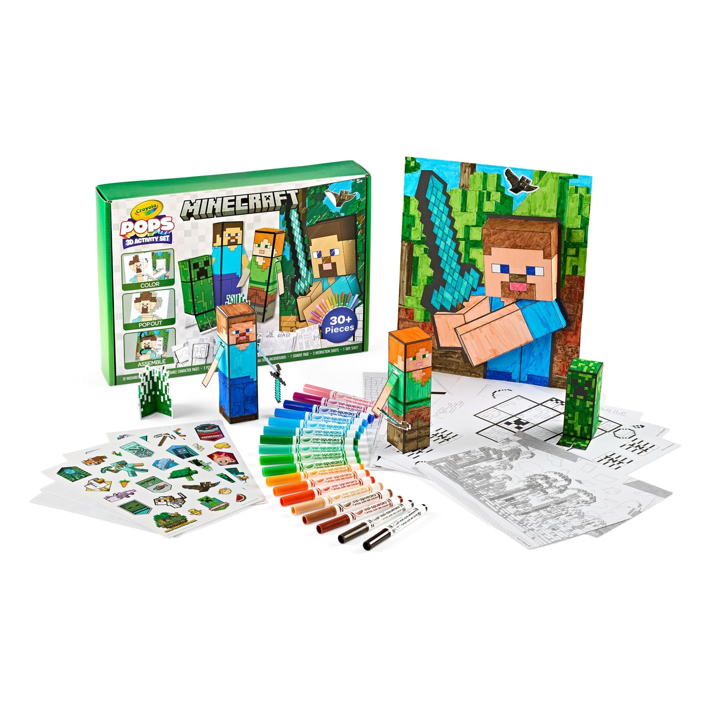 Crayola Minecraft POPs 3D Art Kit – Color, Build & Display 3D Minecraft Characters