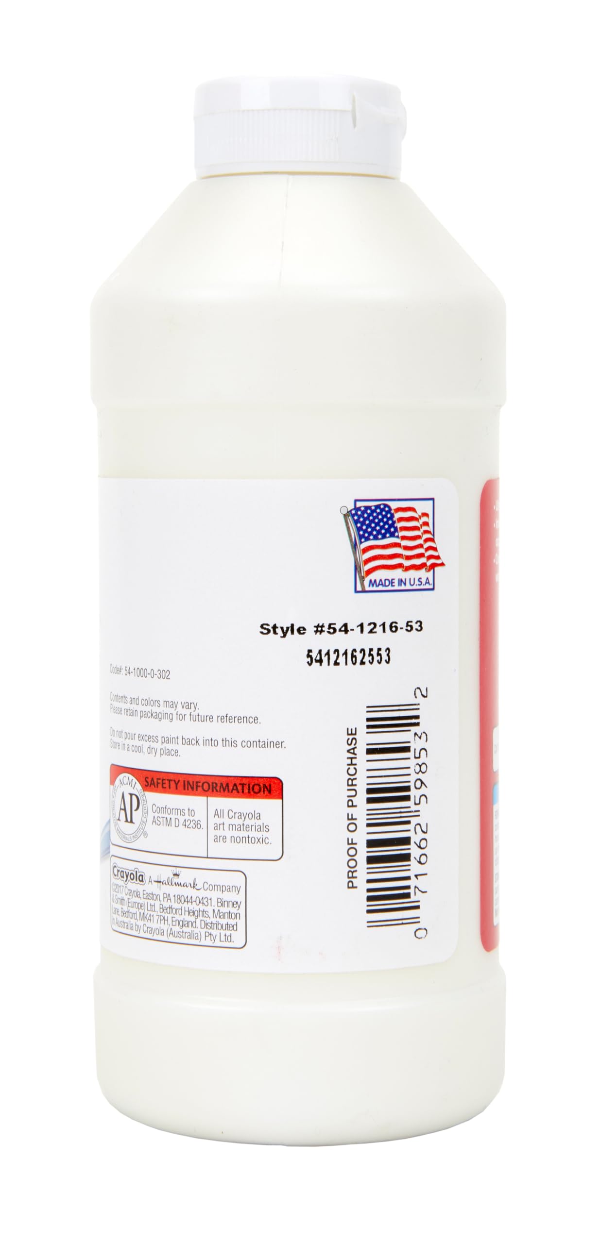 Crayola Premier White Tempera Paint – 16oz | Non-Toxic Kids Art Supplies | Easy-Squeeze Bottle