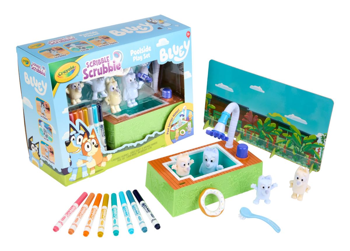 Crayola Scribble Scrubbies Bluey Poolside Playset (4ct) – Washable Kids Toy & Easter Basket Stuffers