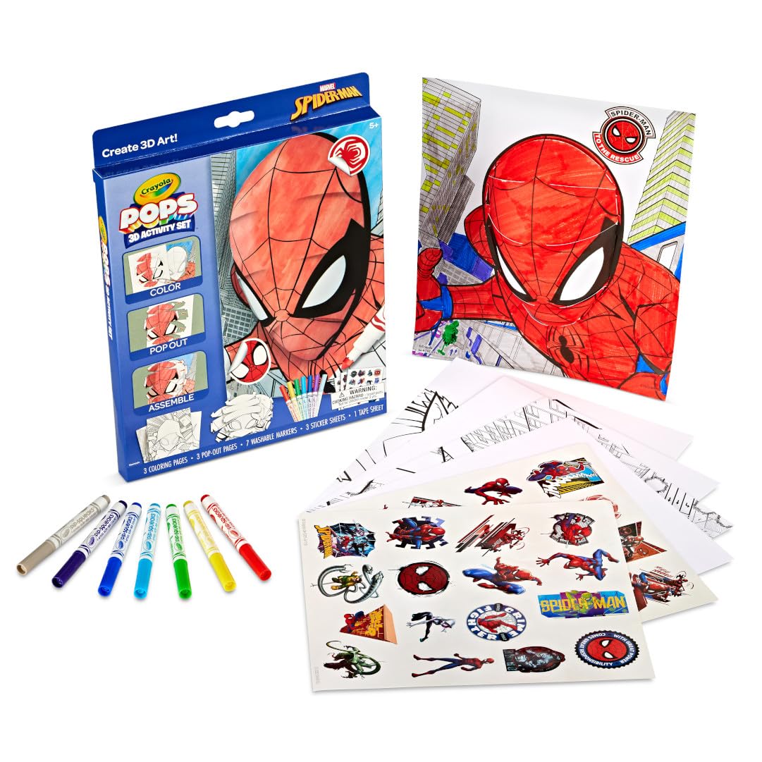 Crayola POPs 3D Spiderman Art Set – Color, Create & Display 3D Spidey Art (Ages 5+)