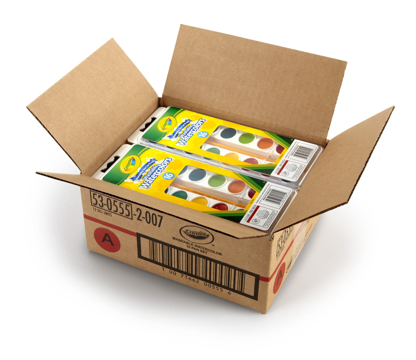 Crayola Washable Watercolor Paint Set – Case of 12, 12 × 16 Colors with Brush