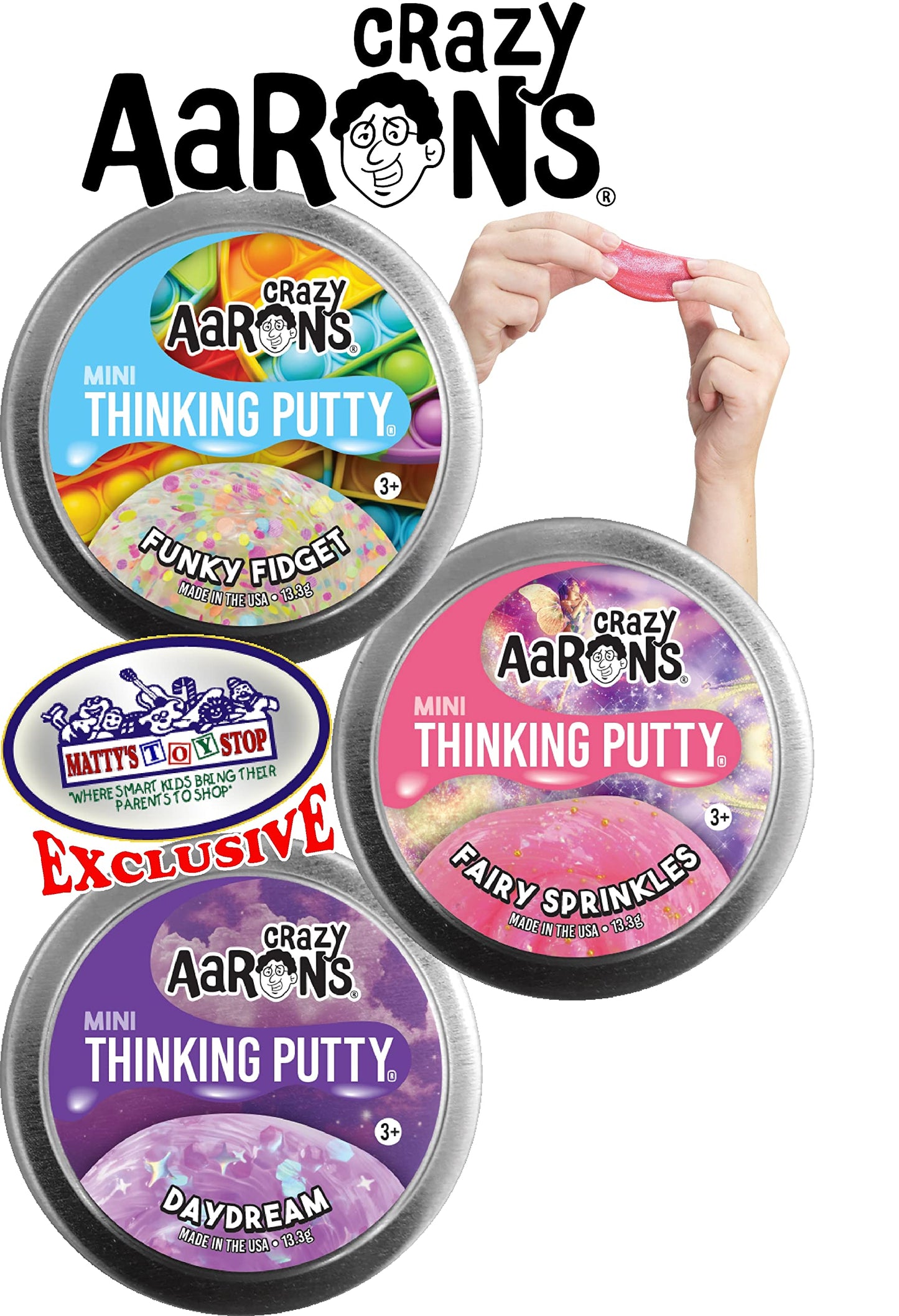 Crazy Aaron's Putty Mini Tins 3-Pack: Funky Fidget, Daydream & Fairy Sprinkles | Matty's Toy Stop