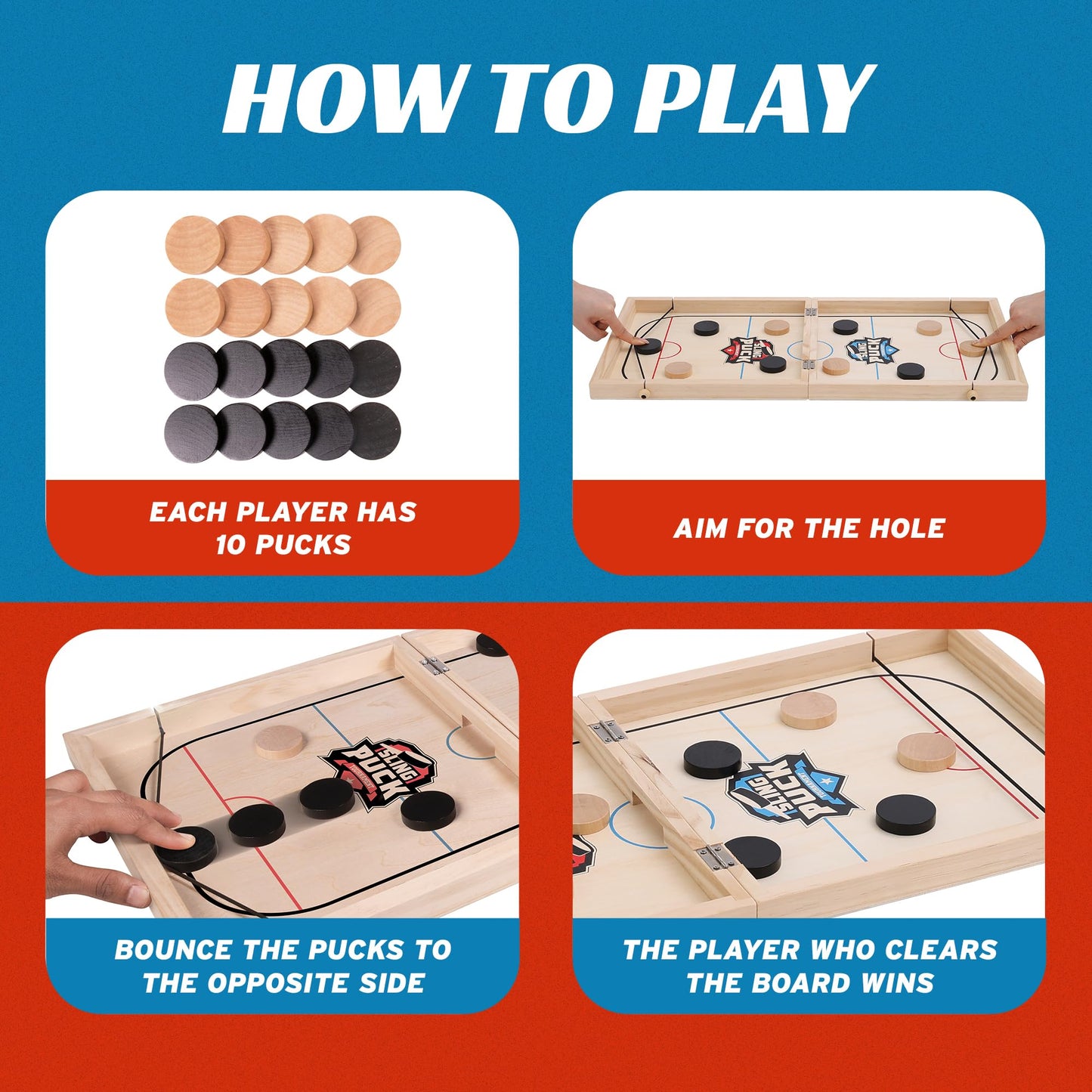 Crazy Games Fast Sling Puck Game 24-Inch – Large 2-Player Table Hockey