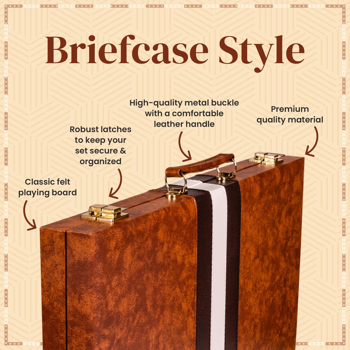 Crazy Games Premium Backgammon 15 Inches Medium Brown – Leatherette Travel Set with Accessories